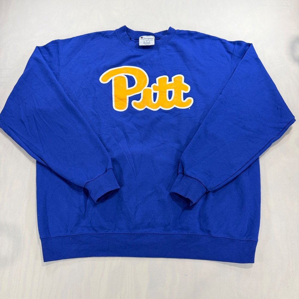 Champion Pitt Sweatshirt Mens XL Blue University of Pittsburgh Crewneck Fleece